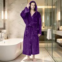 Vyriškas pliušinis chalatas su gobtuvu ir kišenėmis - Minkštas SPA chalatas poilsiui, pižama XXL violetinė