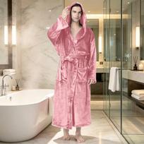 Vyriškas pliušinis chalatas su gobtuvu ir kišenėmis - Minkštas SPA chalatas poilsiui, pižama L rožinė