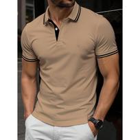 Men's Essential Striped Short Sleeve Polo Shirt, Casual Slim Fit for Daily Wear S beige