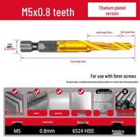 Titanium-Plated M4 Tap & Drill Bit Set for Self-Tapping Threads gray