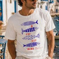 Sardine Fish Lover Graphic Tee: Italian Style Summer Beach Vacation Unisex Shirt XL white
