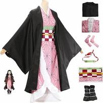 Anime Nezuko Cosplay Kamado Nezuko Cosplay Costume Nezuko Wig Props Uniform For Adult Kids Halloween Carnival Party Comic Con 120 black