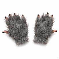 Pliušinis Vilko Letenos Pirštinių ir Kepurės Rinkinys Helovino Cosplay Pilkas Gray Gloves gray