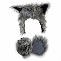 Pliušinis Vilko Letenos Pirštinių ir Kepurės Rinkinys Helovino Cosplay Pilkas Gray Gloves and Hat Set gray