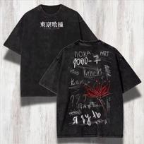 Tokyo Ghoul Ken Kaneki T-Shirt Vintage Washed Cotton Graphic Tee Unisex Oversized Crew Neck Short Sleeve Anime Streetwear Top Merch Gift L black