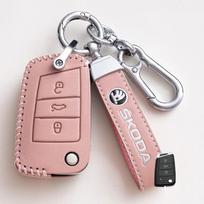 Automobilio nuotolinio valdymo pultelio dėklas Dangtelio apsauga Laikiklis IO20 Korpusas Skoda Octavia A5 A7 Fabia Superb Kodiaq Karoq Automobilio raktų pakabuko priedai beige