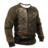 Viršutinė palaidinė ilgomis rankovėmis Vyriški retro marškinėliai 3D spausdinimu Viking Graphics Kasdieniai megztiniai marškinėliai Laisvi megztinis Gatvės drabužiai XL black