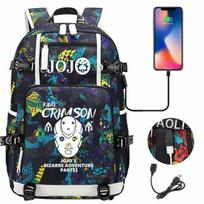 Moteriška ir vyriška kuprinė Anime Jojo Bizarre Adventure Kuprinė paaugliams Mokyklinė Daugiafunkcis USB įkrovimo krepšiai Mokyklinis krepšys Kelionės Mochila One Size black