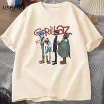 Muzikos grupė Gorillaz PUNK ROCK Marškinėliai Unisex Moterims Vasariniai 90-ųjų O formos kaklu Medvilniniai Trumpomis Rankovėmis Marškinėliai Drabužiai Vintažiniai Y2K Drabužiai Marškinėliai XL white