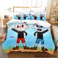 Žaidimo Cuphead Mugman Patalynės Komplektas Animacinis Anime trijų dalių komplektas Suaugusiųjų Vaikų Miegamojo Antklodės Užvalkalų Rinkiniai 3D Kawaii dvigulė lova 70x133cm 2pcs black