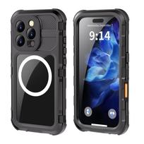 12 pėdų karinis smūgiams atsparus vandeniui dėklas iPhone 14 15 16 Pro Max su įmontuotu ekrano ir fotoaparato objektyvo apsaugos stiklu IP68 vandeniui atsparus For iPhone 15 juoda