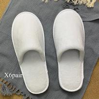6 Pairs Disposable Slippers for Guests Bulk House Slippers Spa Fluffy Coral Fleece Indoor Hotel Slippers for Women Men One Size white