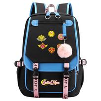 Naujas Anime Sailor Moon USB Paauglių Mokyklinis Kuprinė Vyrų ir Moterų Diržinė Atverčiama Kuprinė 45CMX32CMX15CM black