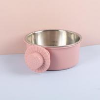 Miao Xin Bao Dog Cage Hanging Fixed Dog Bowl, Dog Cage with Stainless Steel Inner Liner, Pet Hanging Bowl Small rožinė