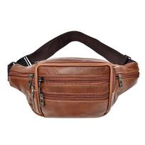 Genuine leather fanny pack, men's satchel, multi-compartment cowhide fanny pack, men's mobile phone bag, fanny pack, wear-resistant for work chaki