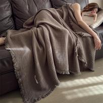 100% Cotton Muslin Throw Blanket Cozy Soft Washed Cotton Blanket,All Season Breathable 6-Layer Gauze Blanket Throw for Sofa 80x130cm tamsiai ruda spalva
