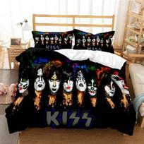 Kiss Rock Group Patalynės Komplektas Berniukams Mergaitėms Dvigulė Karalienės Dydžio Antklodės Užvalkalas Pagalvės Užvalkalas Lovos Vaikams Suaugusiems Madingi Namų Tekstilės 70x133cm 2pcs black