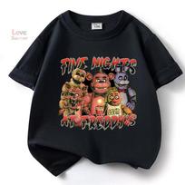Vasaros FNAF vaikiški unisex laisvalaikio marškinėliai trumpomis rankovėmis su spaudiniu „Five Nights at Freddy“ Dovana vaikams nuo 4 iki 14 metų Gatvės stilius 120 juoda