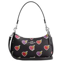 Coach Teri 24 Heart Bolt Print Zipper Closure Coated Canvas Shoulder Bag Women Shoulder Bag Black CY346-SVA47 Basic Set (Bag+Dust Bag) gray