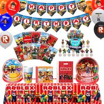 Roblox gimimo datos šventės teminiai papuošimai plakatas torto viršus balionas užrašinė vėliavėlė lėkštės puodeliai fonas sukurtas kūdikio krikštynoms