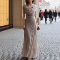 Moterims Madinga Laisvalaikio Šventinė Elegantiška Klostuota Apykaklė Suknelė Suknelė M chaki