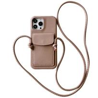 Odinė piniginė-dėklas per petį telefonui iPhone 16e 16 15 Plus 14 13 12 11 Pro Max Mini X XS Max Kortelių laikiklis Dirželis Petnešėlė iPhone 12 Pro chaki