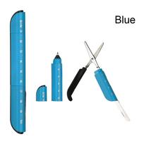 Creative Multifunction Ballpoint Pen with Folding Scissors Knife Ruler Candy Color Pens for Writing Office School Stationery mėlyna