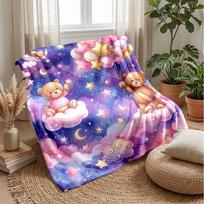Teddy Bears Hugging under Rainbow Theme blanket Lightweight Warm Flannel Blanket Decorative Throw Blanket for Home Decoration 75x90cm