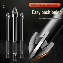Ceramic Hole Saw Drill Bit Set: Four-Blade for Tile & Concrete, Triangle Glass Short Cross Bit 4mm
