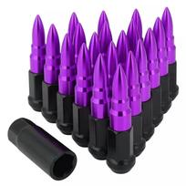 20PCS Universal Racing Spike Lug Nuts M12x1.5/M12x1.25 - Anti-Theft Aluminum Alloy Steel Head Lock Nuts with Socket Kit M12x1.5 violetinė