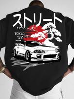 2026 M. vyriški marškinėliai Supra automobilis ir japonų meno spaudinys Streetwear apvalia iškirpte trumpomis rankovėmis poliesterio C XS white