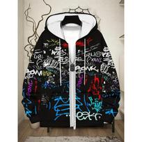 Street Hip Hop Abstraktaus Animacinio Monstro Doodles Užtraukiamas Džemperis Ryškių Spalvų Blokinis Grafiti Spausdinimo Laisvas Poliesterio Vyriškas Viršutinis Drabužis 5XL gray
