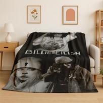 3D Billie Eilish Dainininkė Žvaigždė Flanelinis pledas Minkštas Šiltas Pledas Miegamajam Svetainei Lovai Kelionėms Stovyklavimui Iškylai Dovana Size: 75*100cm, Weight: 230 GSM black