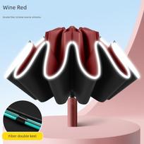 16 skėčių karkasų, visiškai automatinis skėtis, atsparus audrai, vyrams ir moterims, padidintas, sutvirtintas, sulankstomas verslo skėtis tiek saulėtai, tiek 20 Bone Reverse Wine Red raudona