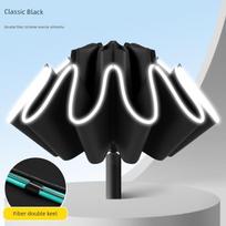 16 skėčių karkasų, visiškai automatinis skėtis, atsparus audrai, vyrams ir moterims, padidintas, sutvirtintas, sulankstomas verslo skėtis tiek saulėtai, tiek 20 Bone Reverse Classic Black juoda