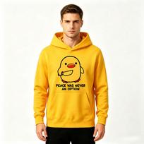Men's Pullover Hoodie, Funny Yellow Duck Knife Peace Never An Option Printed Casual Hooded Sweatshirt for Daily Wear M geltona