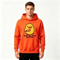 Men's Pullover Hoodie, Funny Yellow Duck Knife Peace Never An Option Printed Casual Hooded Sweatshirt for Daily Wear L oranžinė