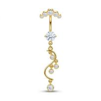 5 Pcs Shiny Rhinestones Belly Button Rings Curved Heart Dangle Navel Piercing Body Jewelry for Vacation Wear A4
