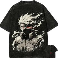 Naruto Kakashi Hatake T Shirt Sharingan Eye Vintage Acid Wash Streetwear Retro Anime Graphic Polyester Men Tees Top 2026 Summer New M black