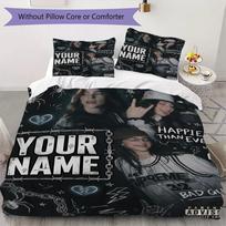 Custom Name Billie Eilish Pattern Bedding,Quilt Set Quilt Cover Pillowcase Home Birthday Gift(1 * duvet cover + 2 * pillowcase, without core)_lx 135x200cm gray