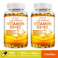 Airboy - 2-in-1 Vitaminas D3 + K2 minkštosios kapsulės Maisto papildas - Kokosų MCT aliejus - Kaulų ir imuninės sistemos sveikata 120*2