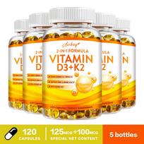 Airboy - 2-in-1 Vitaminas D3 + K2 minkštosios kapsulės Maisto papildas - Kokosų MCT aliejus - Kaulų ir imuninės sistemos sveikata 120*5