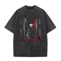 Washed Vintage Game Devil May Cry Dante Graphic T-shirt Men Gothic Retro Oversized Short Sleeve T Shirt Male Hip Hop Str M black