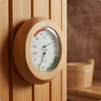 Sauna Thermometer Hygrometer Round Wooden Meter Colored Markings Temperature Humidity white