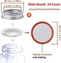 48 vnt. Įprasti burnos konservavimo dangteliai ir žiedai Mason indelių dangteliai Daugkartinio naudojimo nepralaidūs sidabriniai dangteliai su silikoniniais sandarikliais 86MM white