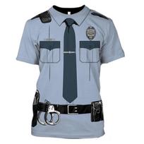 Vasariniai vyriški marškinėliai 3d policijos uniforma spausdinta O formos iškirpte trumpomis rankovėmis Madingi Cosplay drabužiai Dideli gatvės drabužiai, viršutiniai marškinėliai M gray