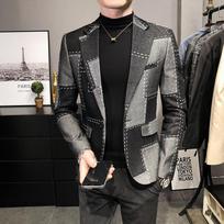 Aukščiausios kokybės rudeniniai švarkai vyrams Slim Fit Britų languotas oficialus kostiumas Striukė Vyriškam vakarėliui Vestuvėms Verslas Slim Fit laisvalaikio paltas smokingas M gray