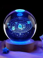Aplinkos šviesa Saturnas 3D rutulio lempa Saulės sistema Kristalinis rutulys su daugiaspalve LED šviesos pagrindo nuotaikos šviesa Dovanos Gimtadienis blue