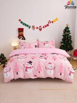 2/3pcs Pink Christmas Snowflake Gift Gingerbread Man Pattern Reversible Color Duvet Cover Bedding Set Soft Breatheable EU Twin(135x200cm) white