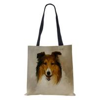 Women Shoulder Bag Shopper Travel Harajuku Canvas Casual Handbag Eco Reused Oil Painting Dog Large Capacity Tote Books Bag KTB gray